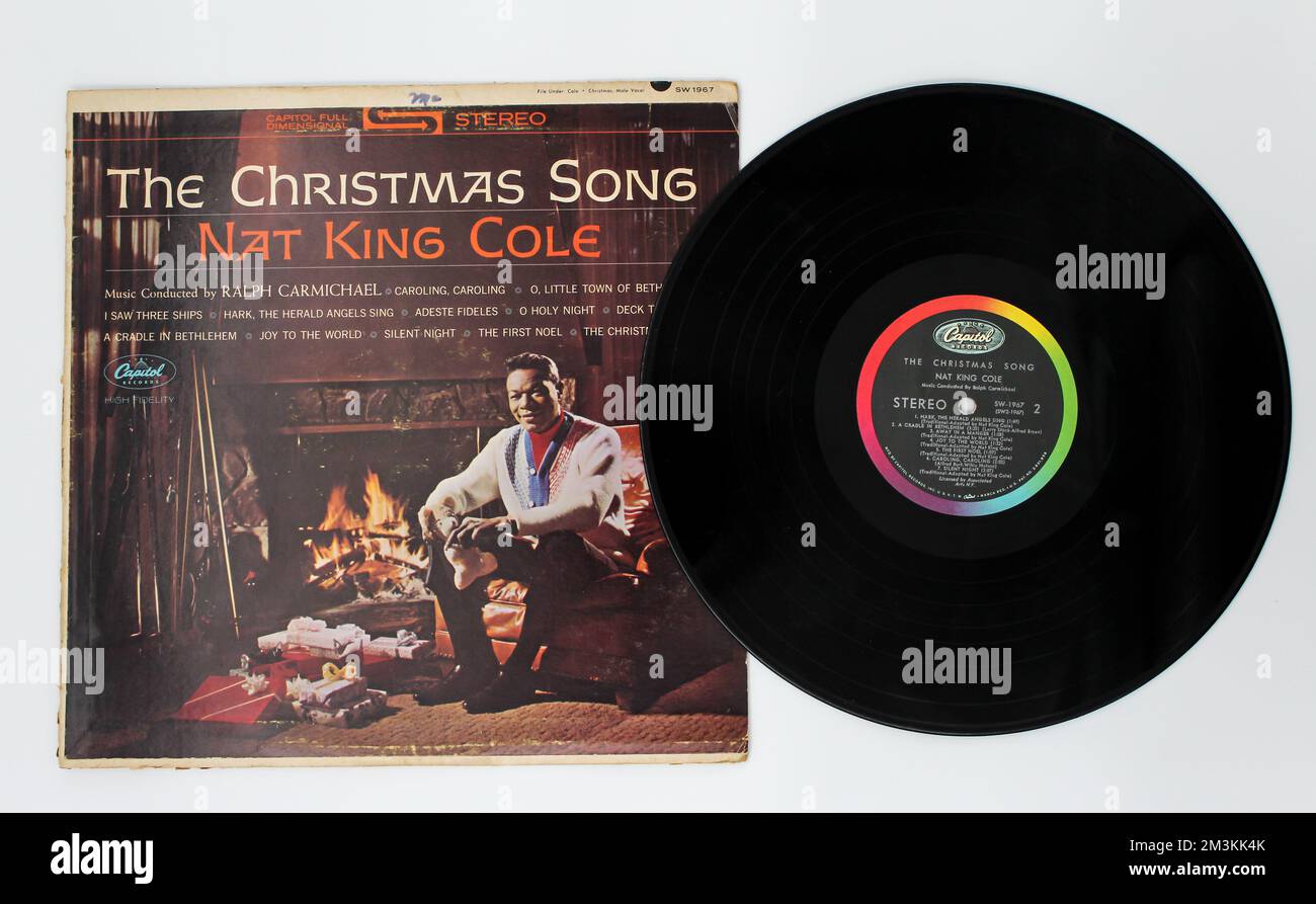 Artiste de jazz, NAT King Cole album de musique sur vinyle disque LP. Intitulé: La couverture de l'album de la chanson de Noël Banque D'Images