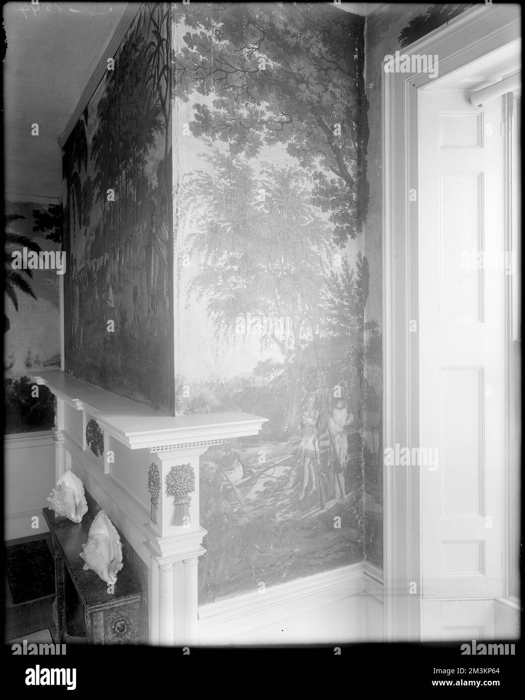 Peabody, 67 main Street, détails intérieurs, papier peint, maison Samuel Ham, 1800 , Maisons, intérieurs, Fonds d'écran. Collection de négatifs sur plaque de verre de Frank cousins Banque D'Images