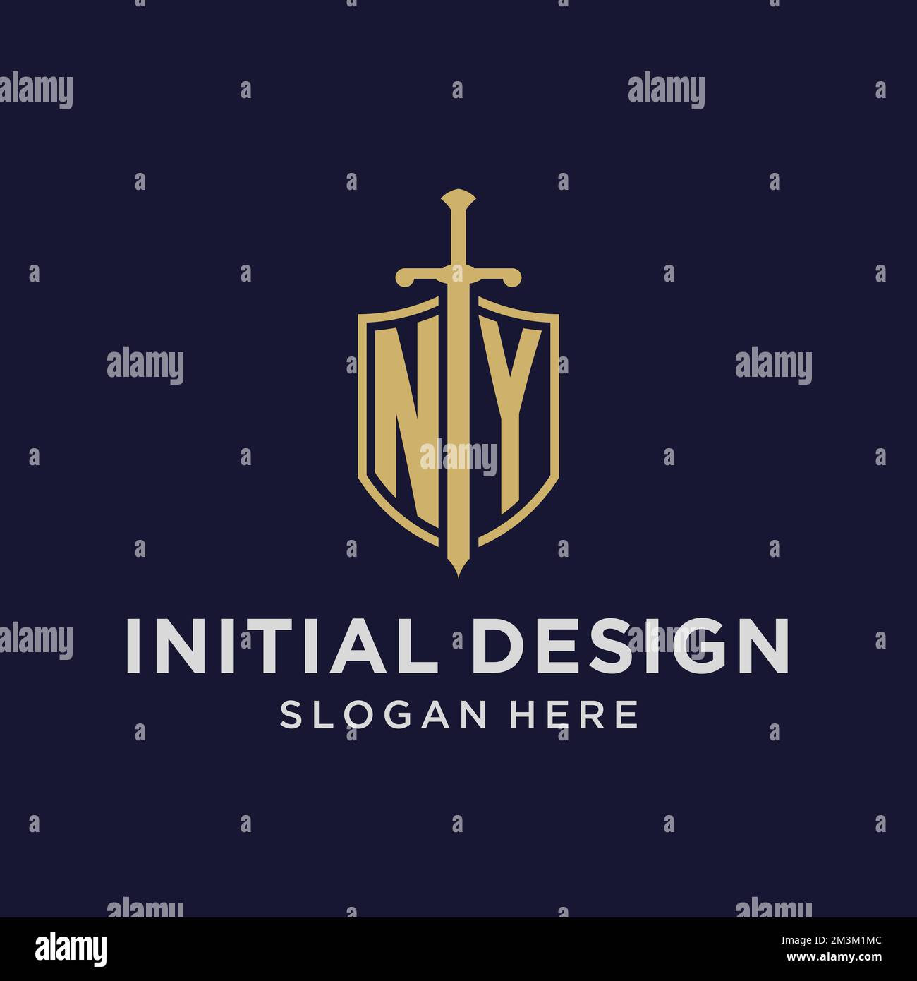 Logo NY monogramme initial avec des idées de conception de bouclier et d'épée Illustration de Vecteur
