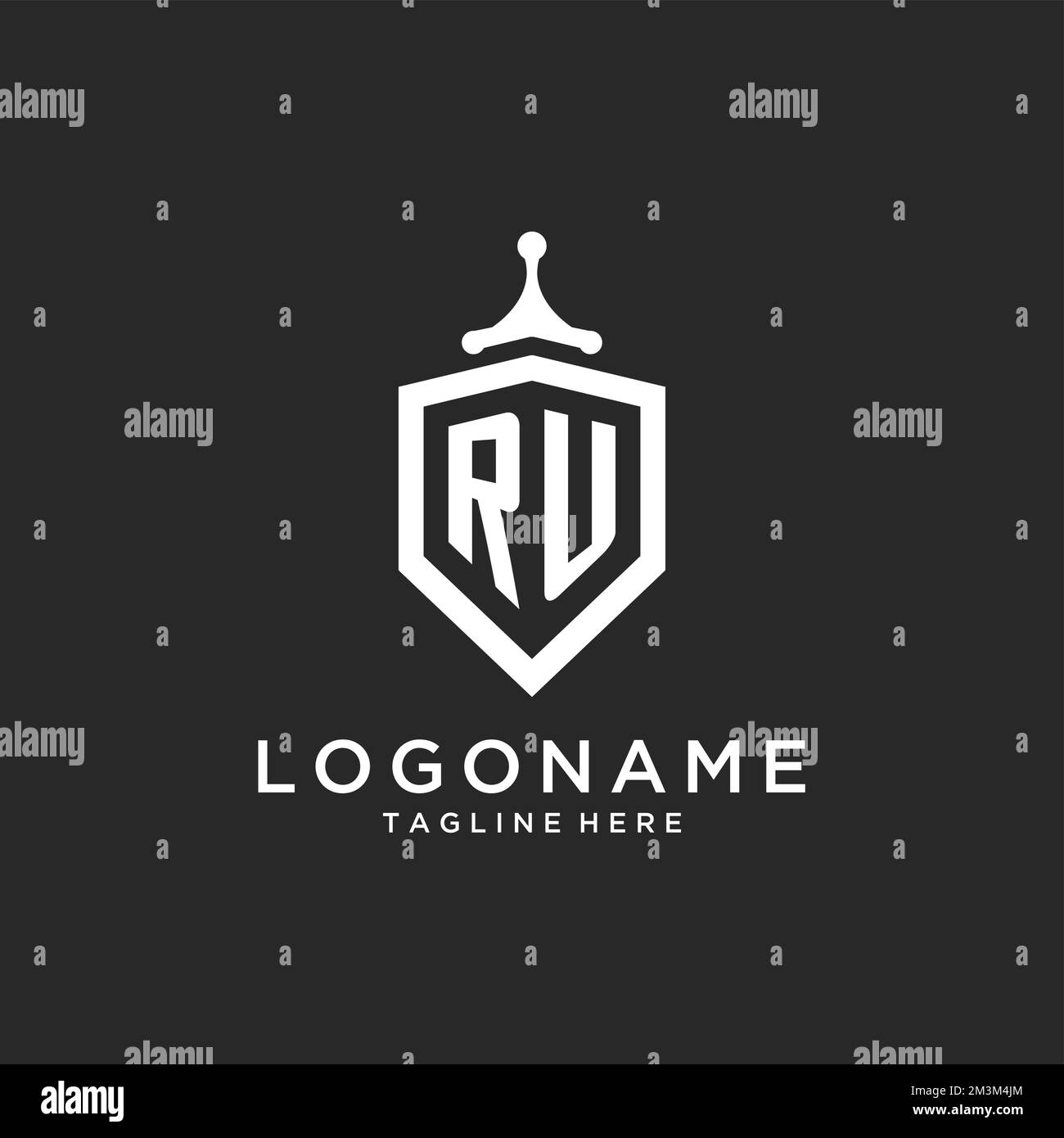 Logo RU monogramme initial avec idées de conception de la forme de la protection Illustration de Vecteur