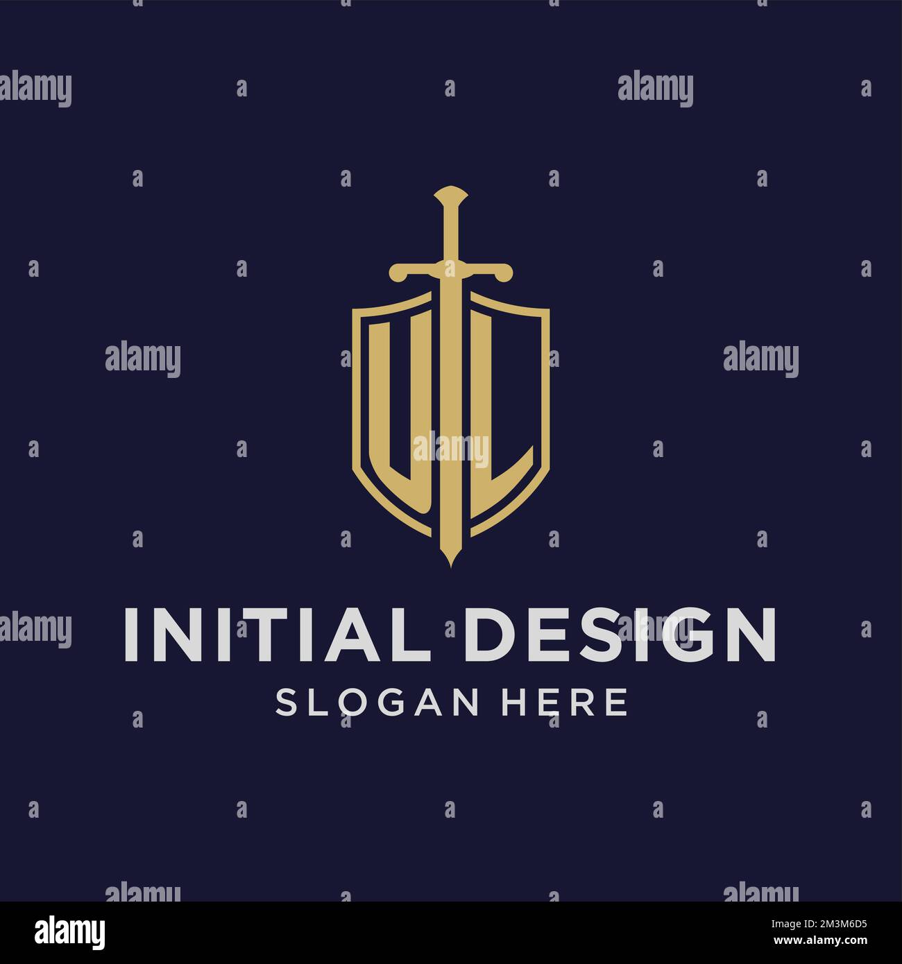 Logo UL monogramme initial avec idées de conception de bouclier et d'épée Illustration de Vecteur