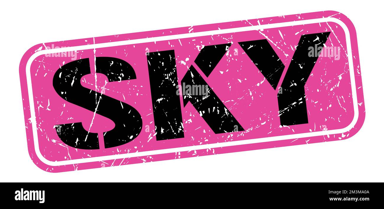 TEXTE SKY écrit sur l'enseigne rose-noir de grungy. Banque D'Images