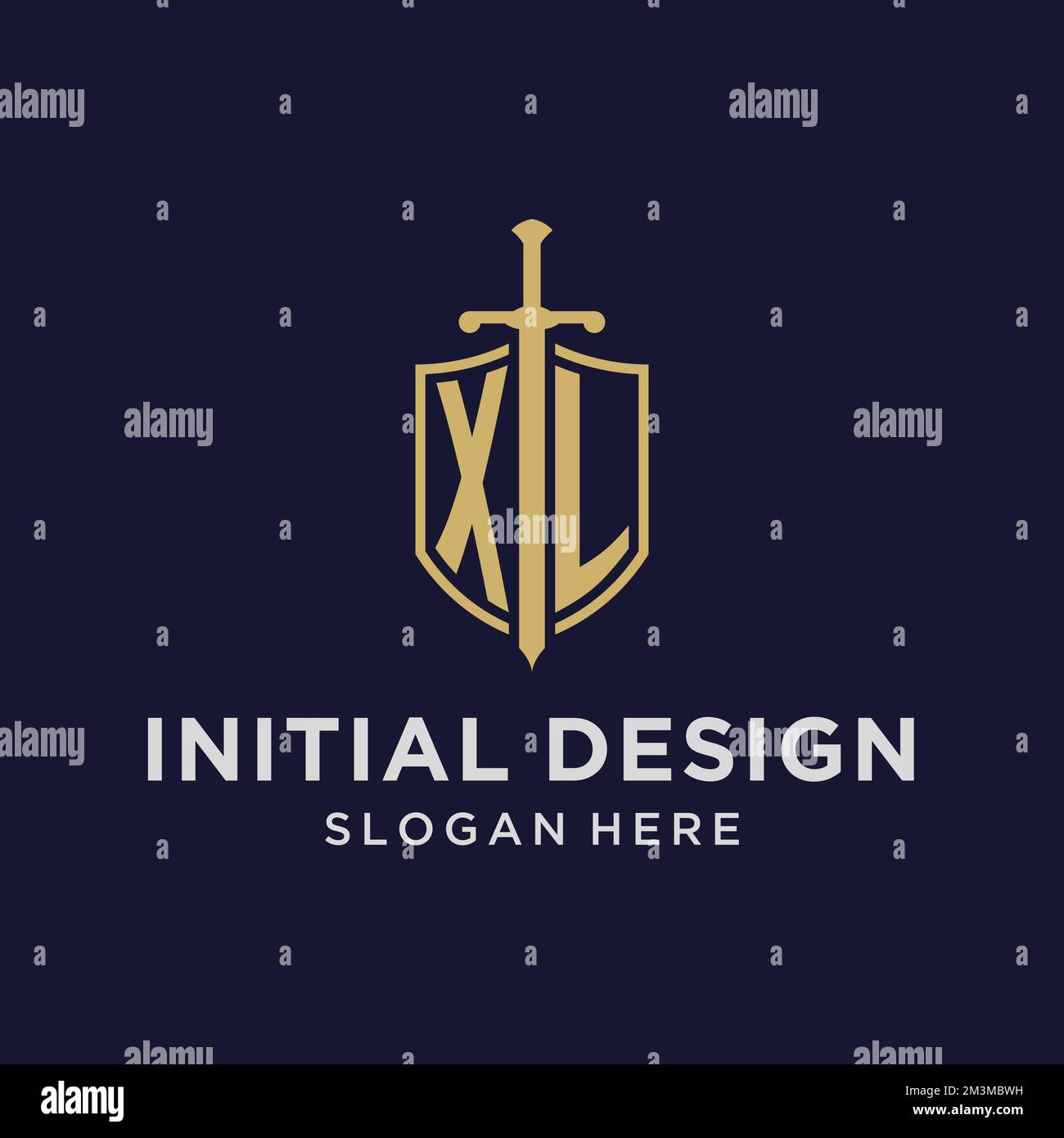 Logo XL monogramme initial avec idées de conception de bouclier et d'épée Illustration de Vecteur