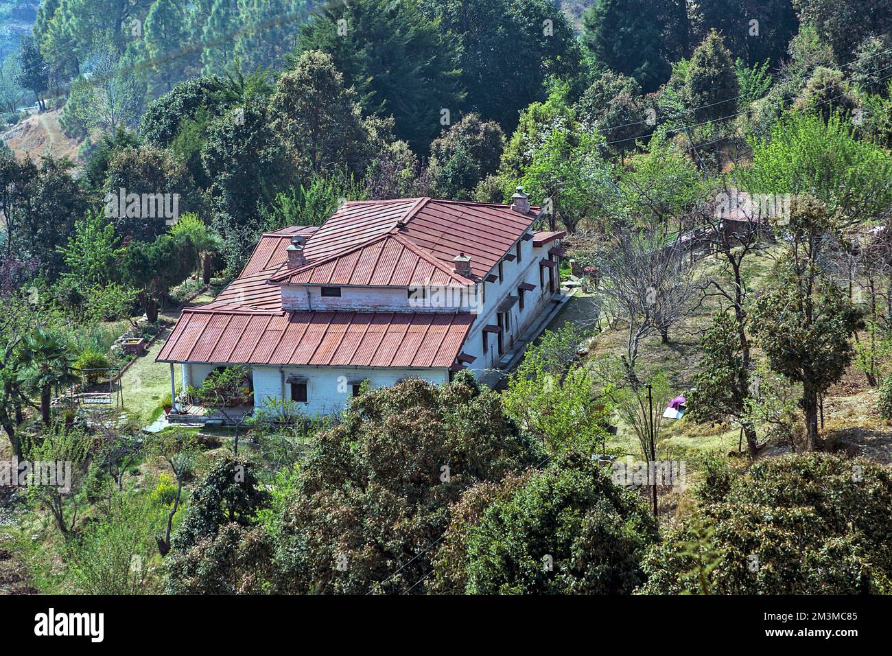 Toit en pente, Mukteshwar, Nainital, Kumaon, Uttarakhand, Inde Banque D'Images