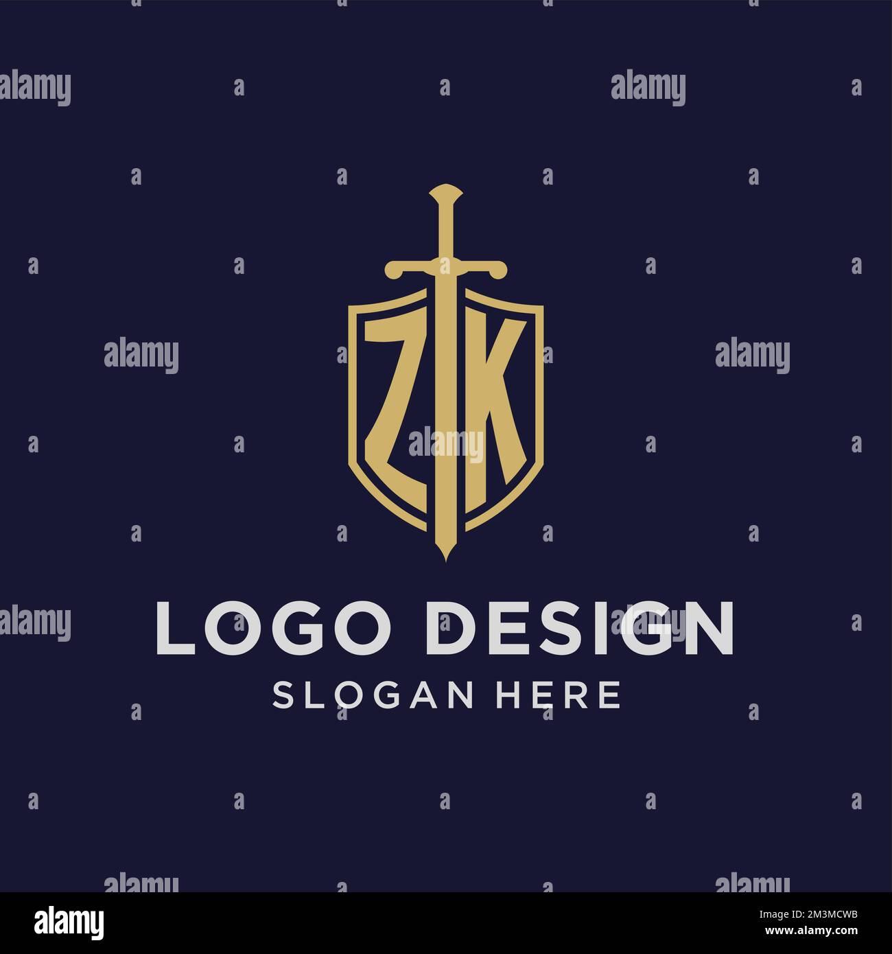 Logo ZK monogramme initial avec des idées de conception de bouclier et d'épée Illustration de Vecteur