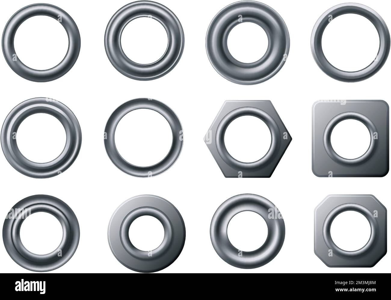 Œillets métalliques. Œillet pour rideau, œillet rond et attache circulaire avec jeu de vecteurs isolés par trou Illustration de Vecteur