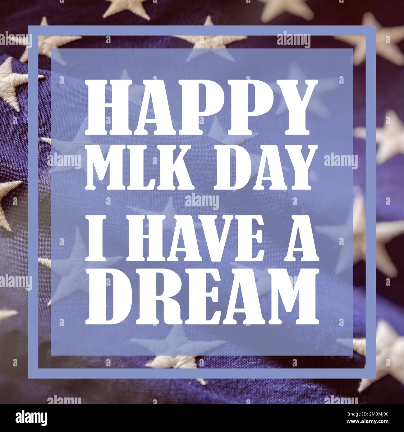 BONNE JOURNÉE MLK J'AI UN RÊVE. Célébration de la journée Martin Luther King. Texte sur le drapeau américain étoiles arrière-plan Banque D'Images
