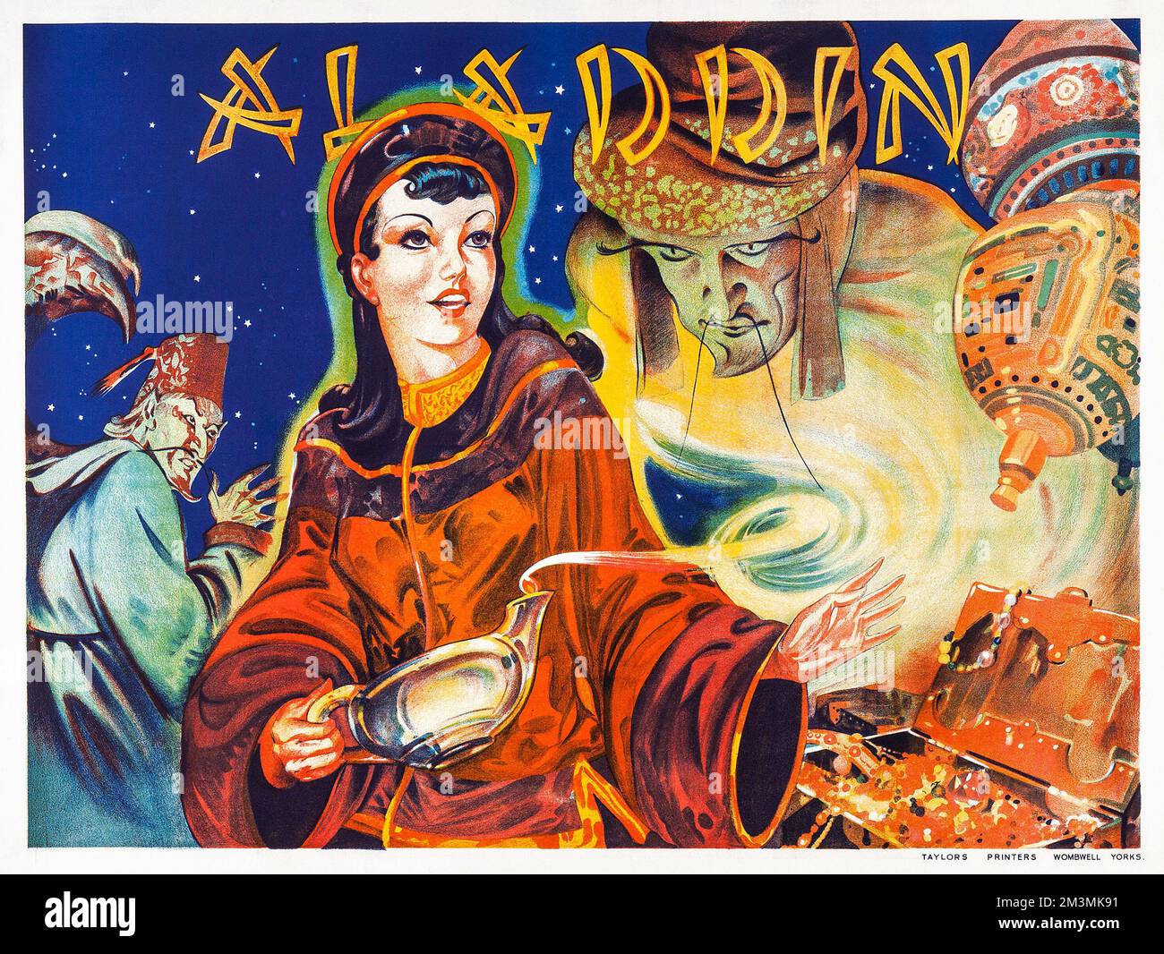 Théâtre Pantomime - Aladdin (Taylors Printers, v.1930). Affiche de théâtre Banque D'Images