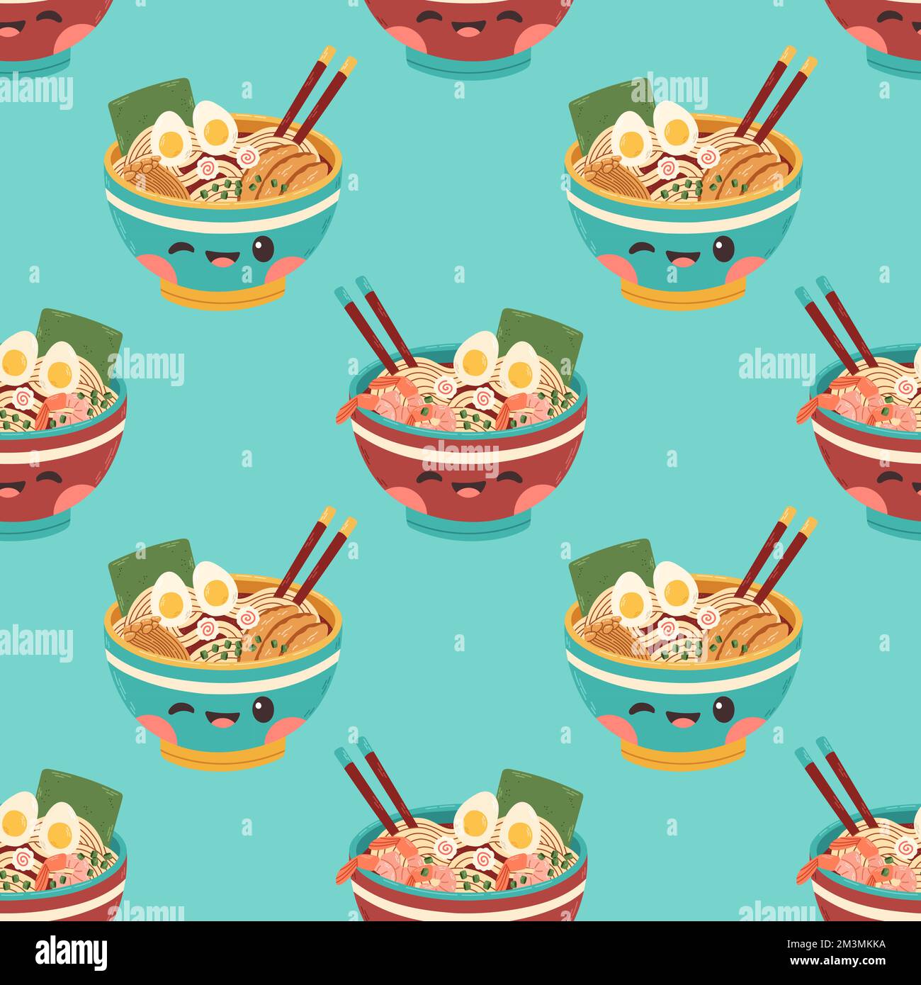 Soupe de nouilles ramen sans couture dans le bol avec crevettes et poulet dessin vectoriel Illustration de Vecteur