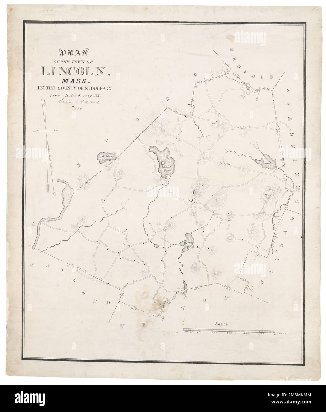 Plan de la ville de Lincoln, Massachusetts, dans le comté de Middlesex : tiré de l'enquête de Hale 1830 ,. Archives de Lincoln Town Banque D'Images