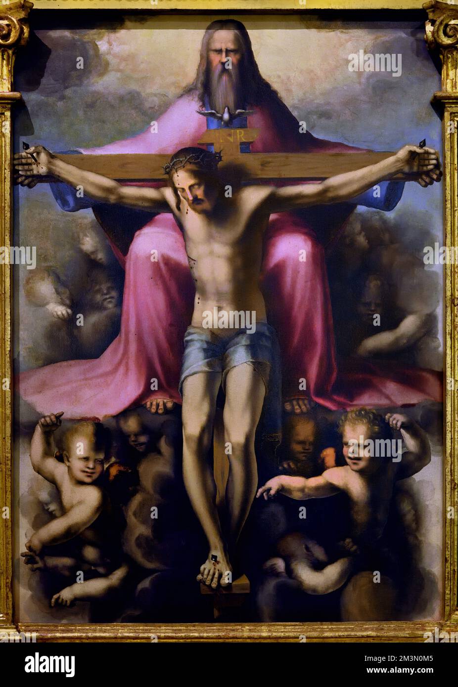 Trinity 1513 par Domenico di Pace ( Beccafumi ), 1484-1551 Christian Art, Italie, Italien. (Saints, Cosmas, Jean-Baptiste, Saints Jean l'évangéliste et Damian,) Banque D'Images
