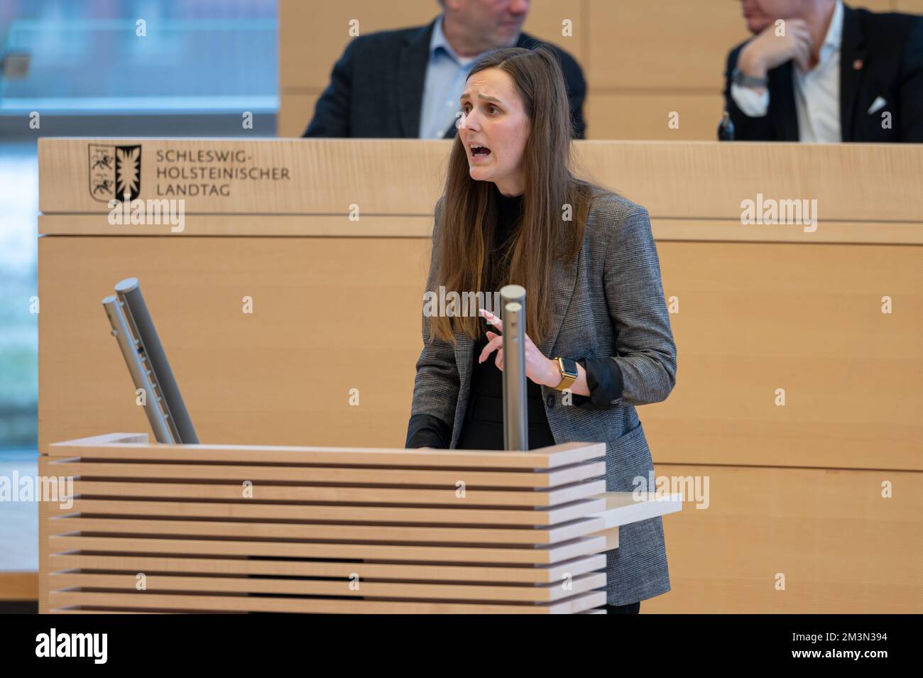 Plenarsitzung im Landeshaus Kiel Die Abgeordnete Sophia Schiebe BEI Ihrer Rede vor dem Plenum Banque D'Images