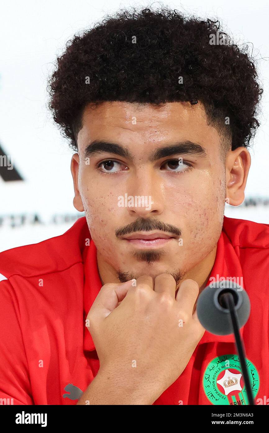 Doha, Qatar. 16th décembre 2022. Le joueur Zakaria Aboukhlal lors de la conférence de presse de l'équipe nationale marocaine de football à la veille du match pour la troisième place entre la Croatie et le Maroc à la coupe du monde au Qatar, au Centre national des congrès du Qatar, QNCC, Doha, Qatar, on 16 décembre, 2022, photo: Goran Stanzl/PIXSELL crédit: Pixsell/Alay Live News Banque D'Images