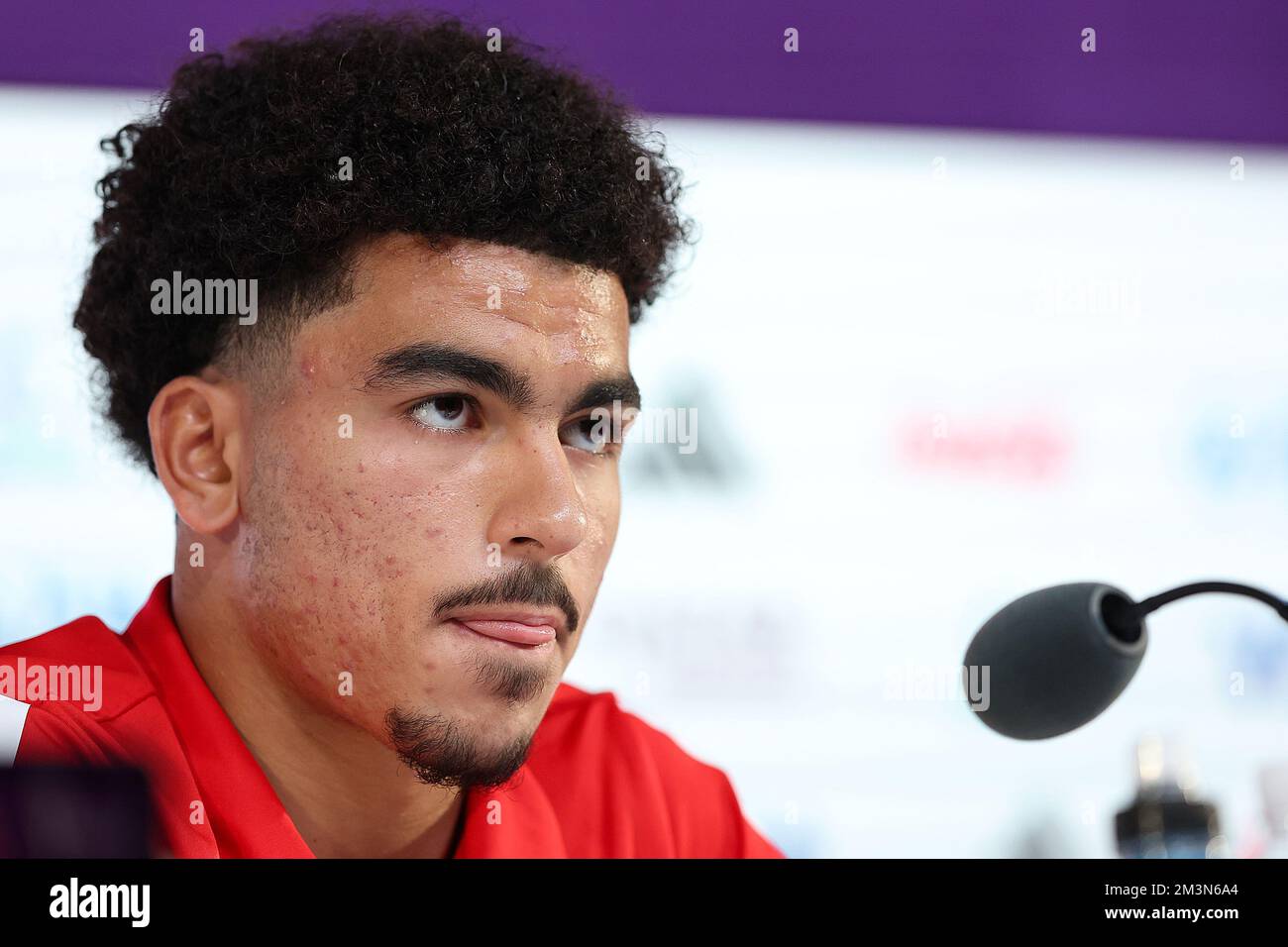 Doha, Qatar. 16th décembre 2022. Le joueur Zakaria Aboukhlal lors de la conférence de presse de l'équipe nationale marocaine de football à la veille du match pour la troisième place entre la Croatie et le Maroc à la coupe du monde au Qatar, au Centre national des congrès du Qatar, QNCC, Doha, Qatar, on 16 décembre, 2022, photo: Goran Stanzl/PIXSELL crédit: Pixsell/Alay Live News Banque D'Images