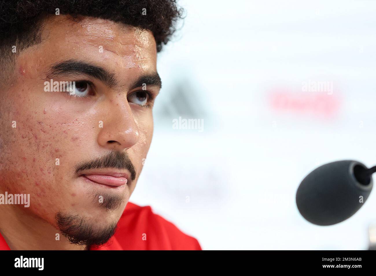 Doha, Qatar. 16th décembre 2022. Le joueur Zakaria Aboukhlal lors de la conférence de presse de l'équipe nationale marocaine de football à la veille du match pour la troisième place entre la Croatie et le Maroc à la coupe du monde au Qatar, au Centre national des congrès du Qatar, QNCC, Doha, Qatar, on 16 décembre, 2022, photo: Goran Stanzl/PIXSELL crédit: Pixsell/Alay Live News Banque D'Images