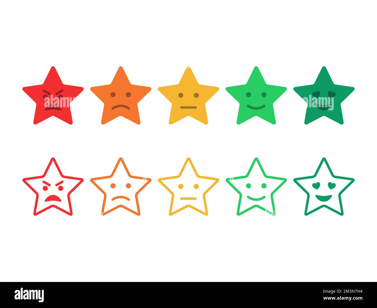 Émoticone de rétroaction étoiles. Ensemble d'étoiles de sondage. Évaluation de l'expérience client. Système de notation étoiles. Niveau de satisfaction. Icône Vector Flat Illustration de Vecteur