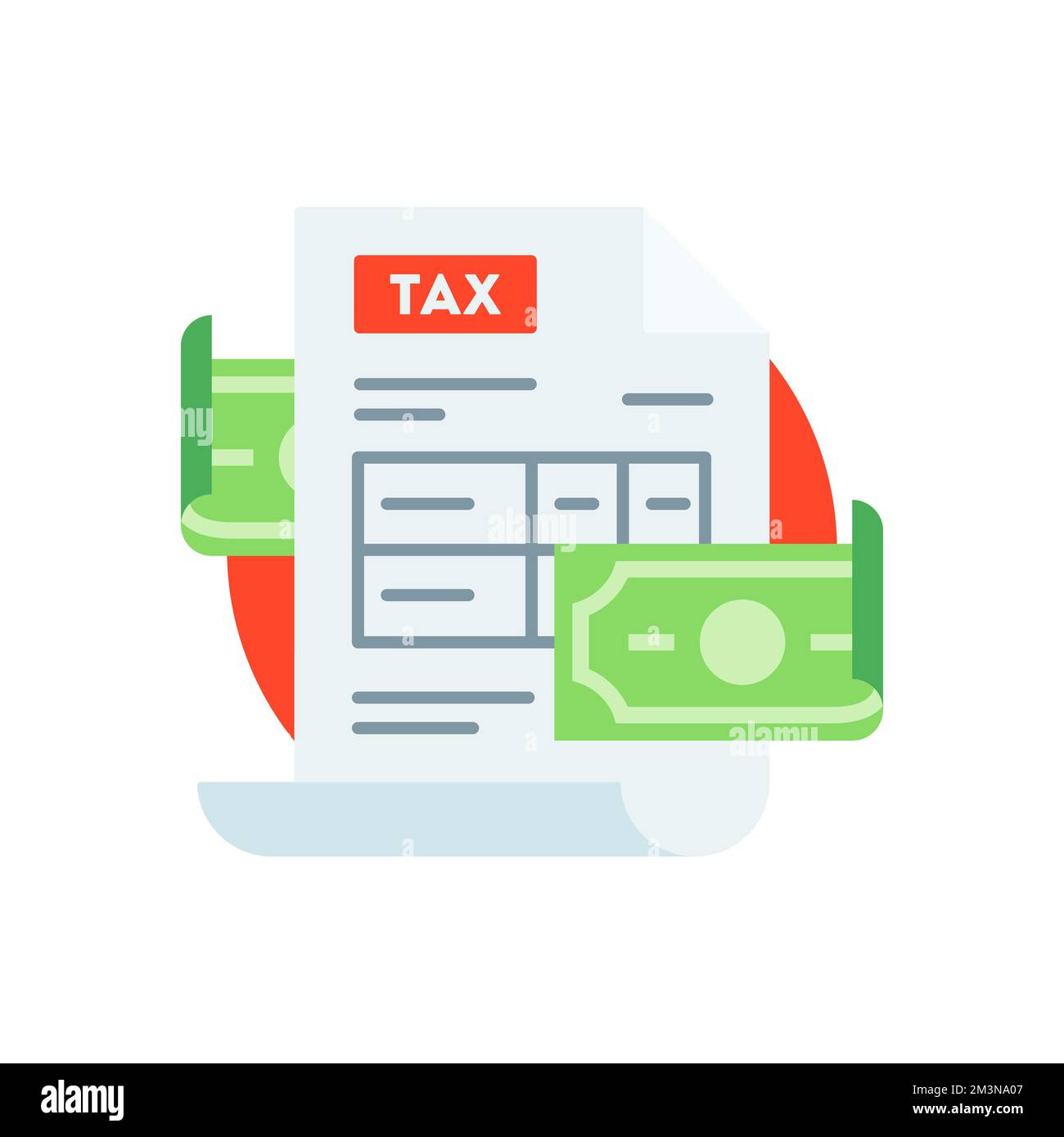 Icône de formulaire de déclaration de taxes. Document papier avec espèces en cercle. Page d'imposition du revenu remplie. Icône de style déplié vectoriel Illustration de Vecteur