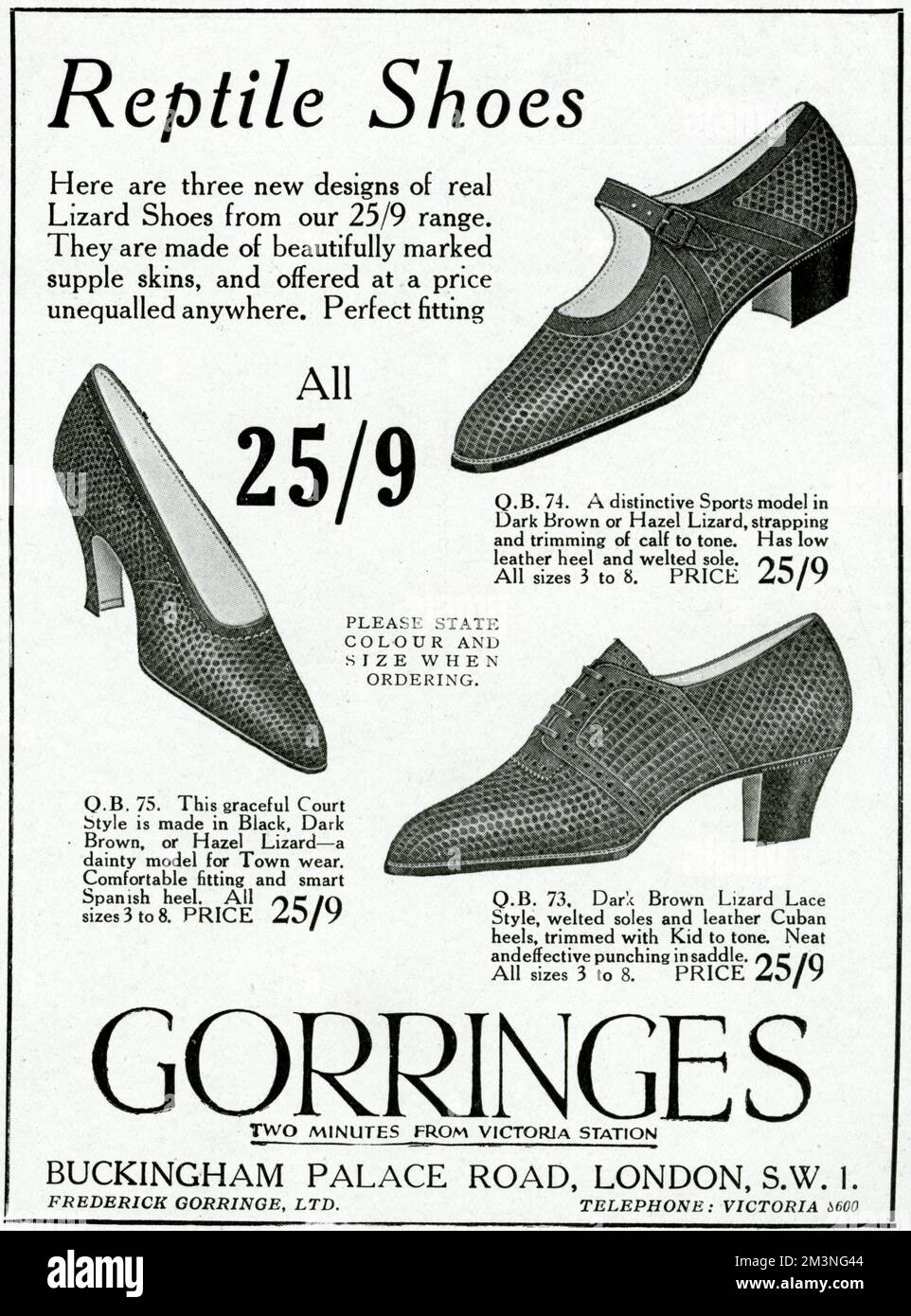 Publicité pour chaussures de reptile Gorringes Banque D'Images