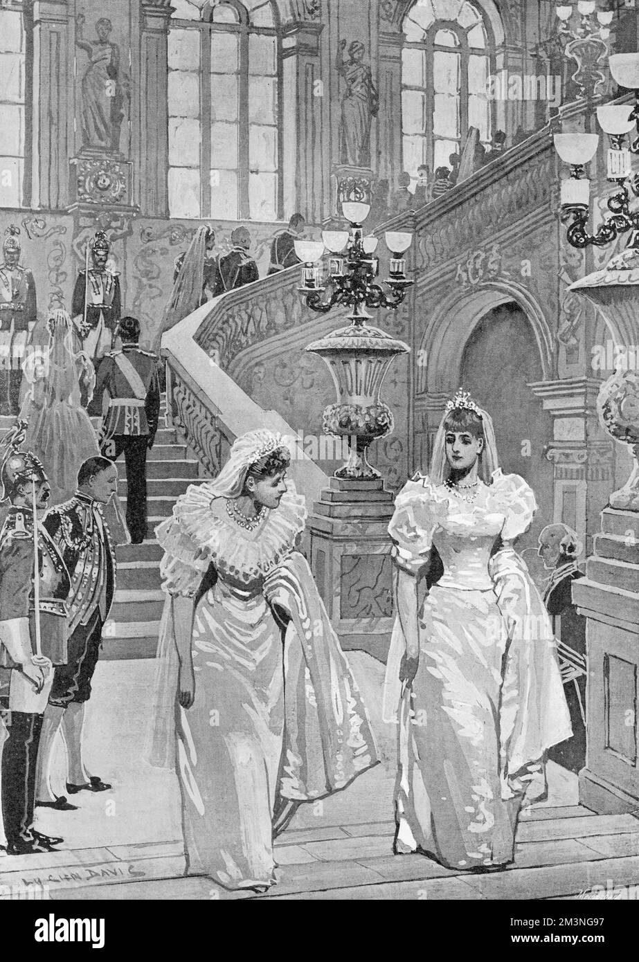 Vous passerez devant le grand escalier du Palais d'hiver sur le chemin du mariage de l'empereur Nicolas II à la Grande duchesse Alexandra Feodorovna, princesse Alix de Hesse. Date : 26th novembre 1894 Banque D'Images