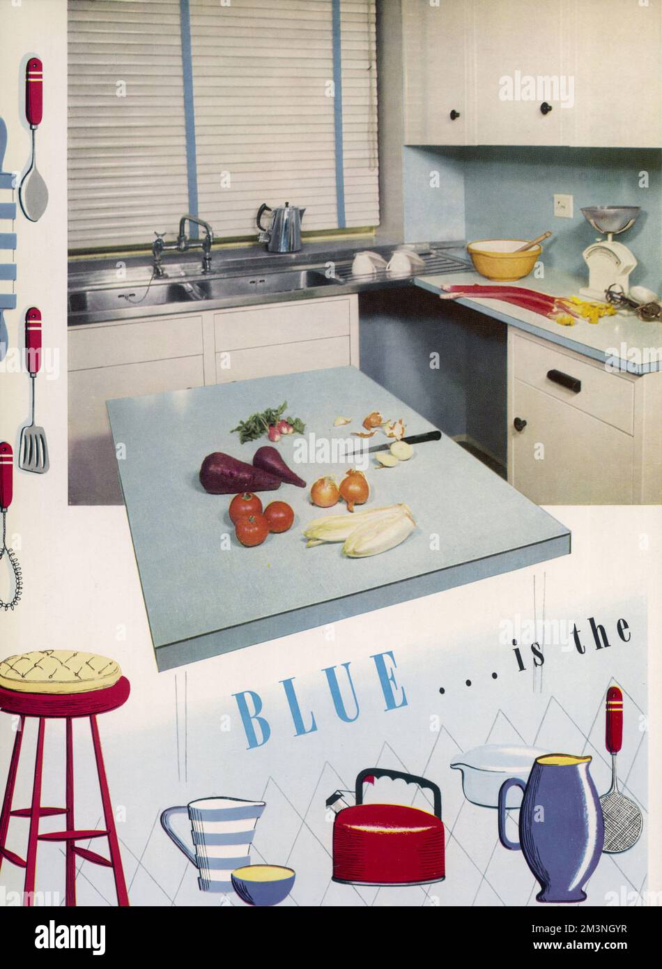 Cuisine bleue des années 1950 Banque D'Images