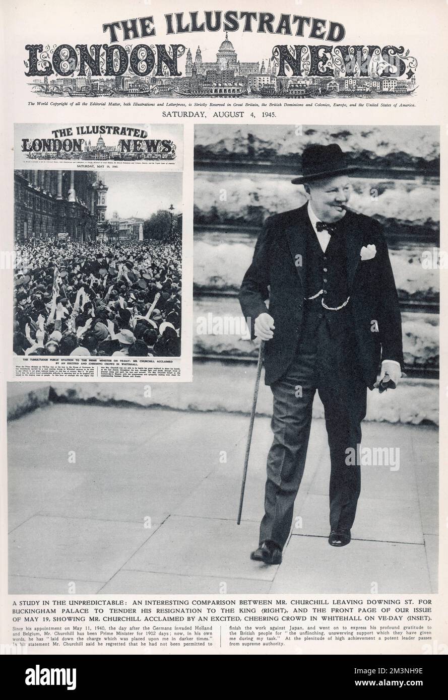 Churchill quitte Downing Street après la défaite électorale de 1945 Banque D'Images