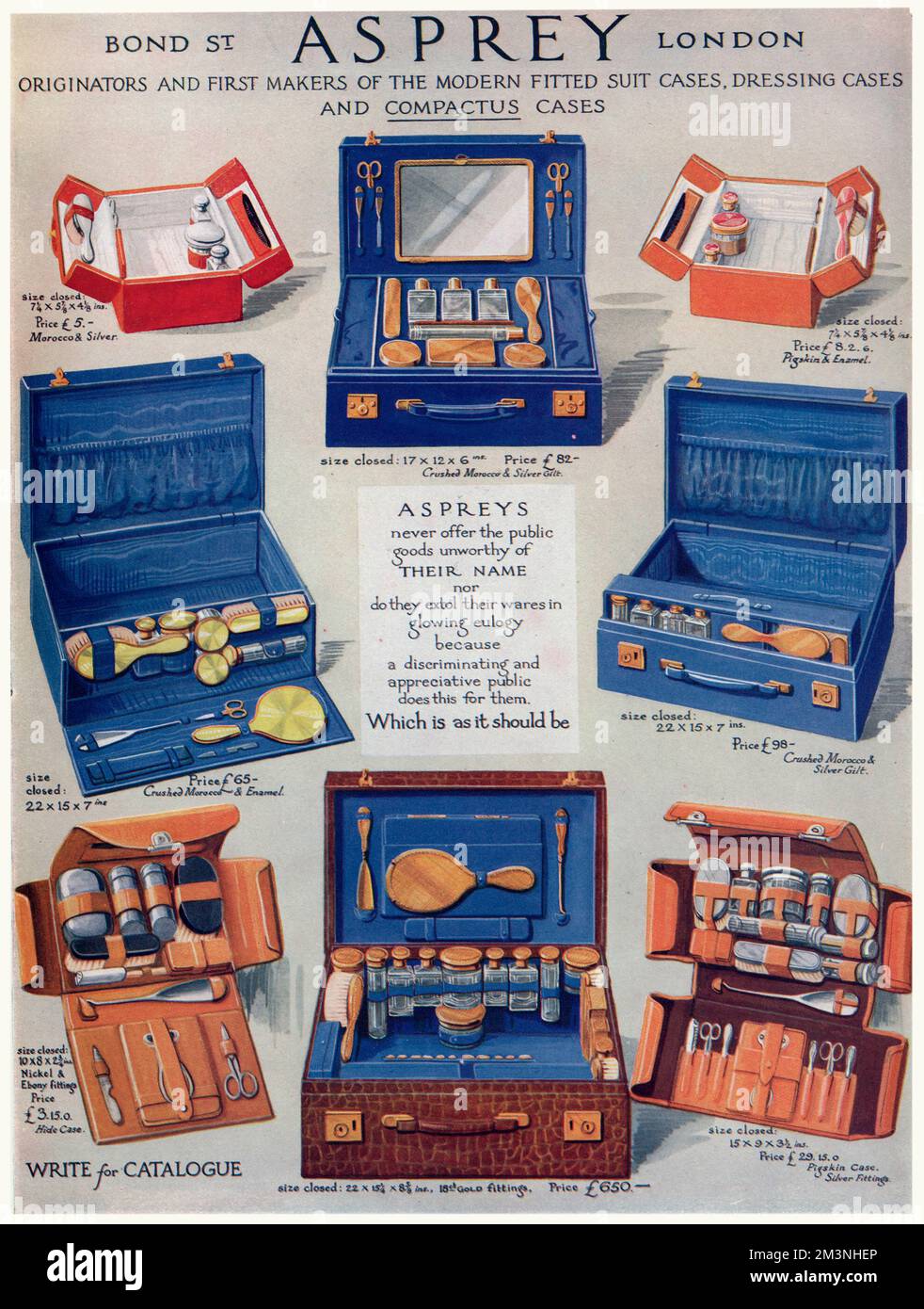 Une sélection de vanity de voyage de robes de chambre, fait du maroc écrasé et de peaux de porc et des garnitures en argent doré et émail. 1928 Banque D'Images