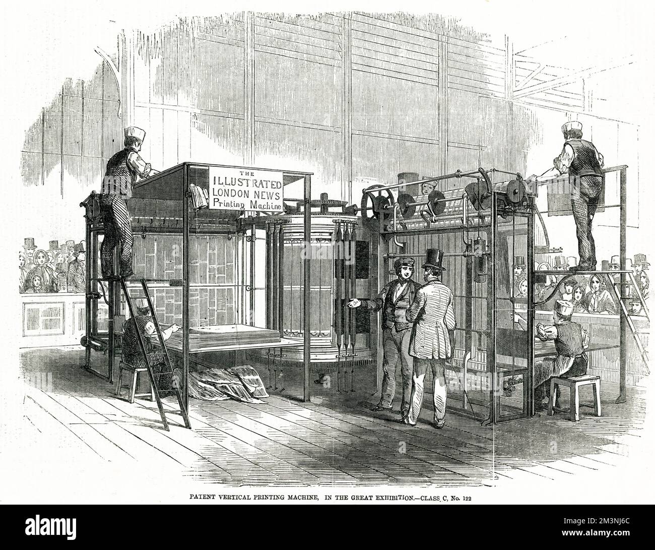 Lors de la grande exposition de Hyde Park, Londres, présentant « The Illustrated London News », une machine d'impression verticale brevetée. 1851 Banque D'Images