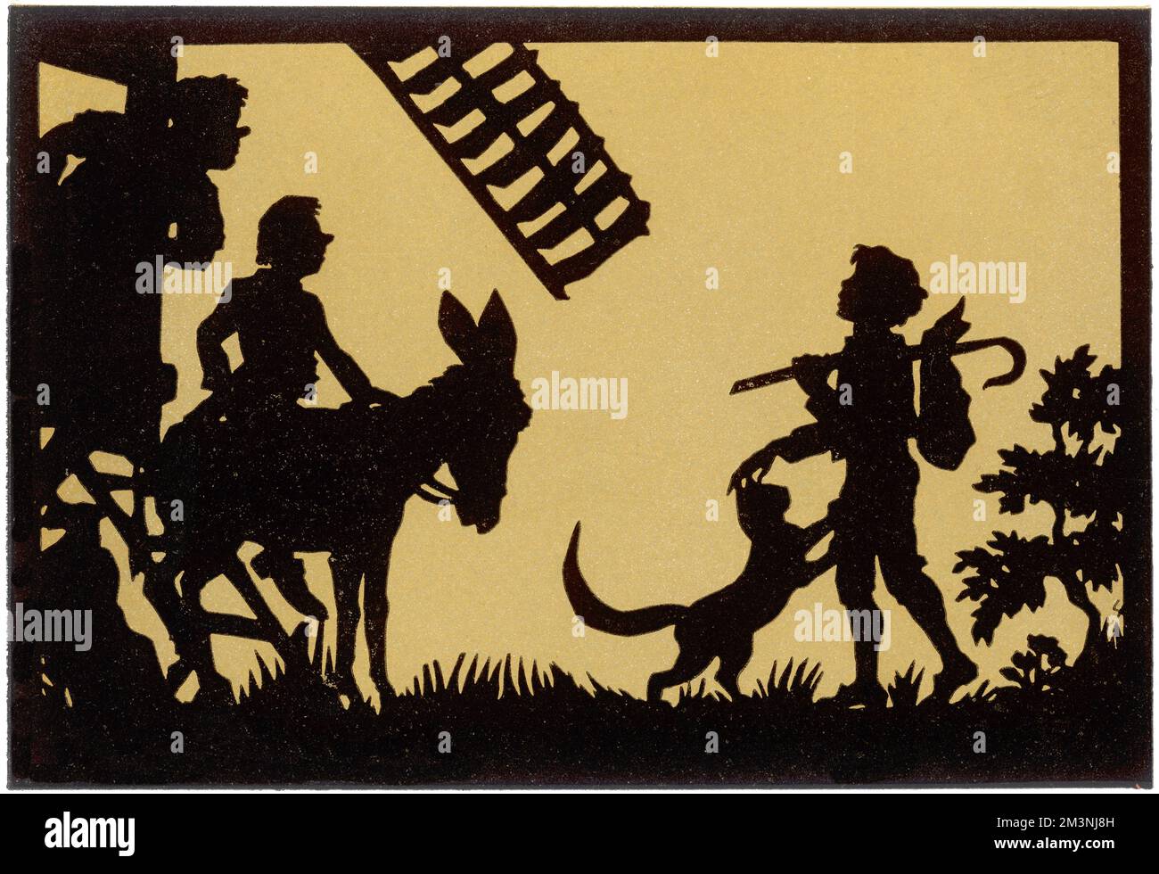 Le pauvre fils de Miller quitte le moulin avec son chat (Chat Pottes). Illustration d'un conte de fées par Charles Perrault, publié pour la première fois en 1697. Date: 1959 Banque D'Images