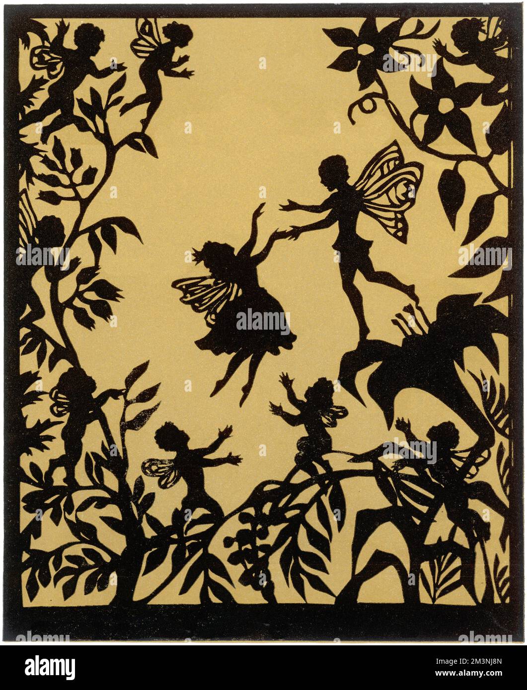 Thumbelina rencontre le prince Fairy et vole avec lui, et ils vivent heureux toujours après. Illustration d'un conte de fées par Hans Christian Andersen, première publication en 1835. Date: 1959 Banque D'Images