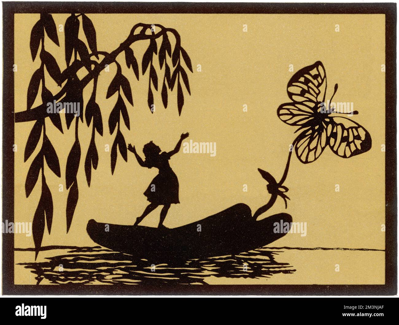 Thumbelina dessinée par un papillon dans un ruisseau Banque D'Images