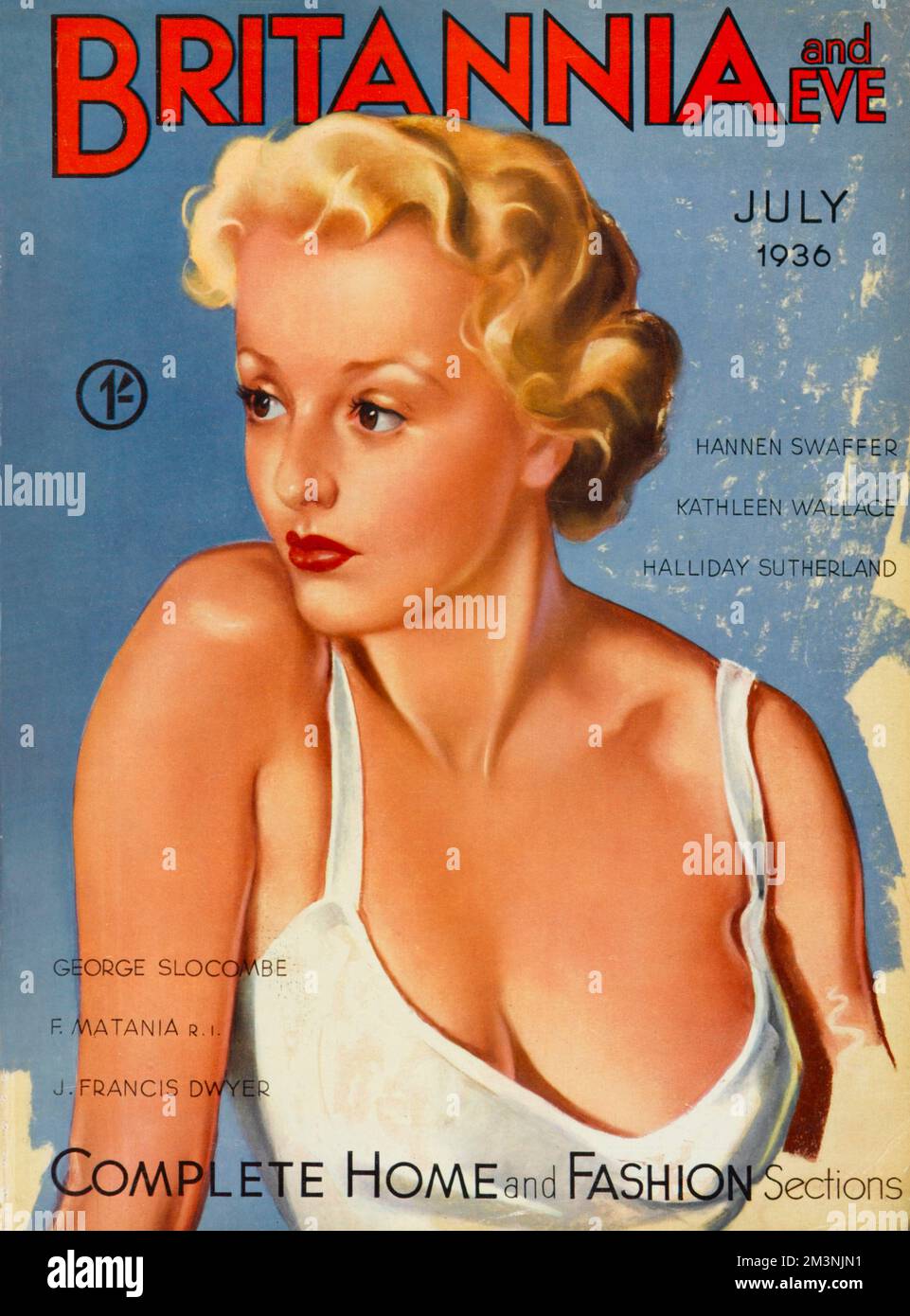 Illustration de la couverture avec une bombe blonde à gaine effrayante, dangereusement proche de se révéler encore plus loin. Date: 1936 Banque D'Images