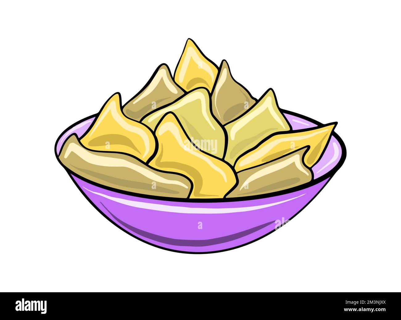 Plaque Vector Purple avec nachos. Restauration rapide mexicaine. Illustration Chips de style dessin animé plat. Illustration de Vecteur