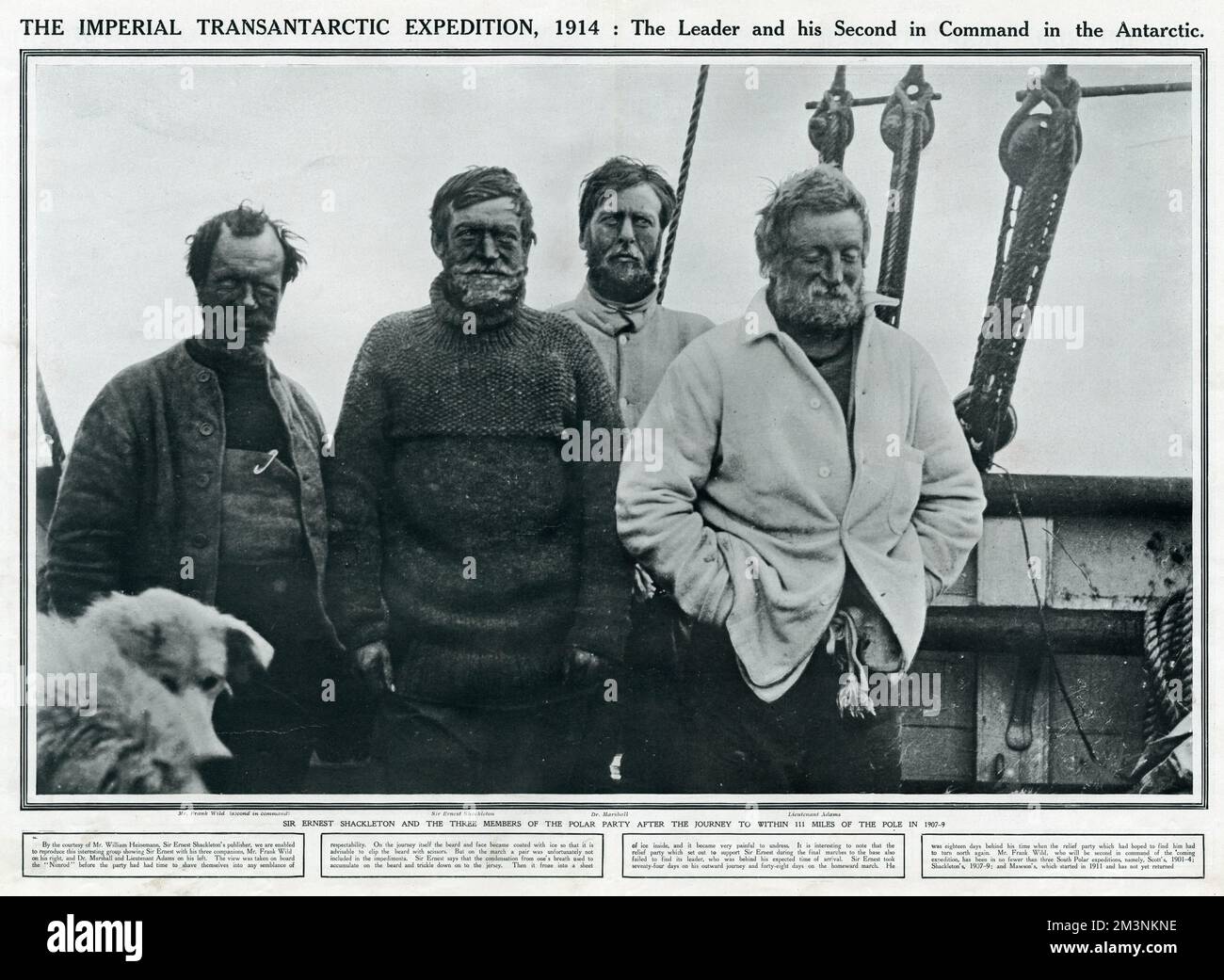 Sir Ernest Shackleton et trois membres d'une fête d'exploration polaire, photographiés à moins de 111 kilomètres du pôle Sud en 1907-9 à bord du Nimrod. Shackleton planifiait une nouvelle expédition, connue sous le nom d'expédition impériale transantarctique (appelée expédition d'endurance), qui a eu lieu entre 1914 et 1917. Banque D'Images