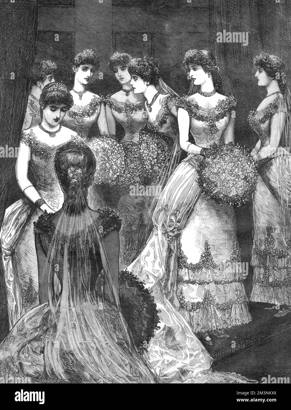 Mariage royal 1882 -- demoiselles d'honneur attendant la mariée Banque D'Images