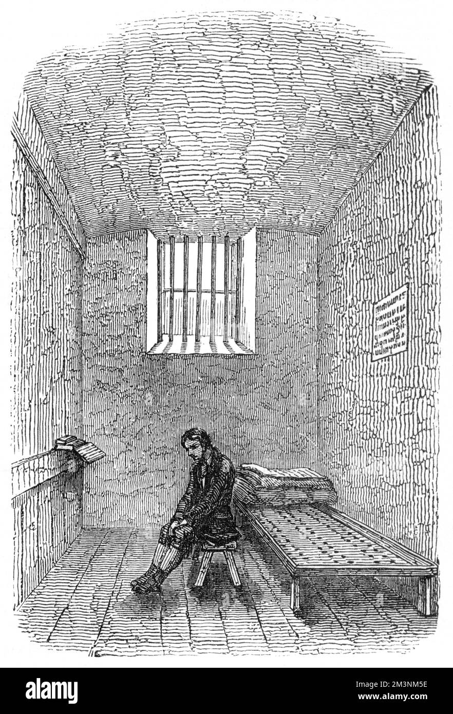 Une cellule de punition à la prison de Newgate, à Londres, qui avait été la cellule condamnée. Date: 1850 Banque D'Images