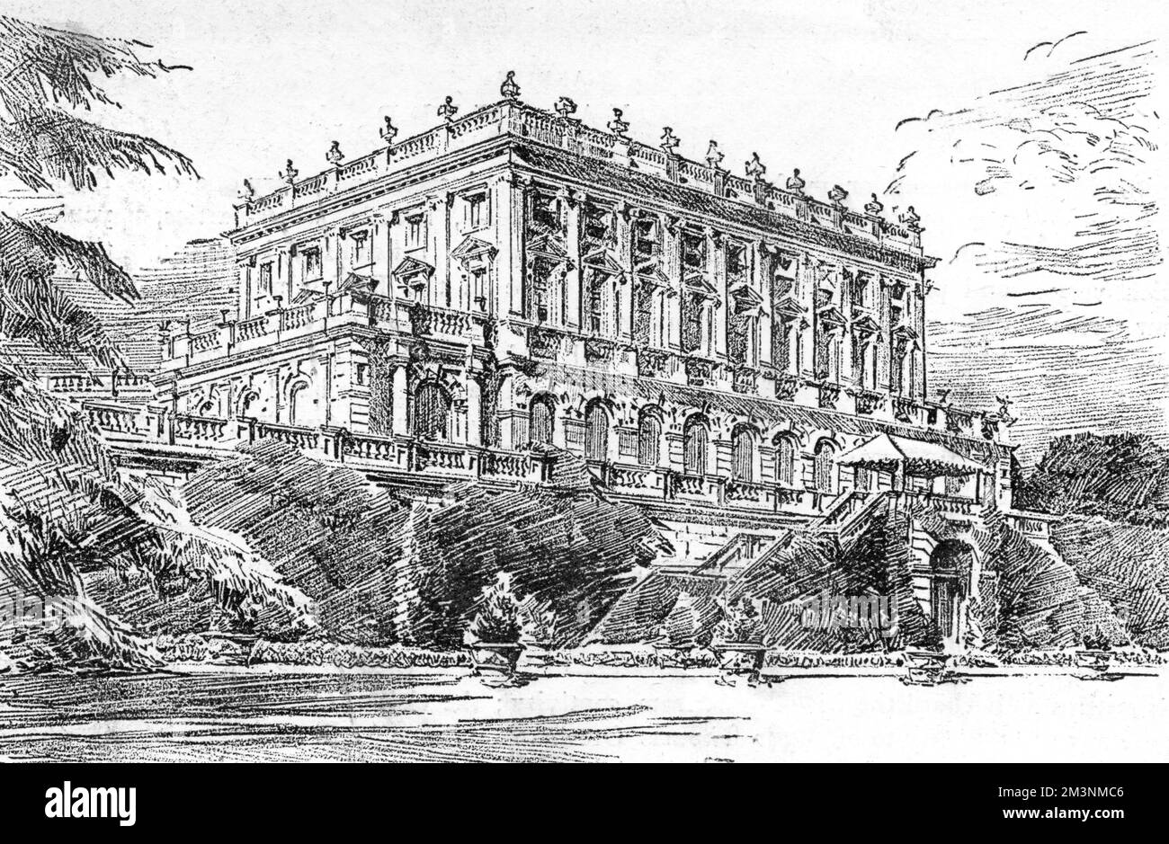 Cliveden, le siège du duc de Westminster près de Taplow dans le Buckinghamshire, a prêté au prince et à la princesse Aribert d'Anhalt (la dernière ex-princesse Marie Louise du Schleswig-Holstein, petite-fille de la reine Victoria) pour leur lune de miel suite à leur mariage à la chapelle Saint-Georges, à Windsor, le 6 juillet 1891. Comme le mariage était sans enfant et annulé dans des circonstances mystérieuses en 1900, Cliveden n'a peut-être pas eu un effet particulièrement romantique sur le couple. Date: 1891 Banque D'Images