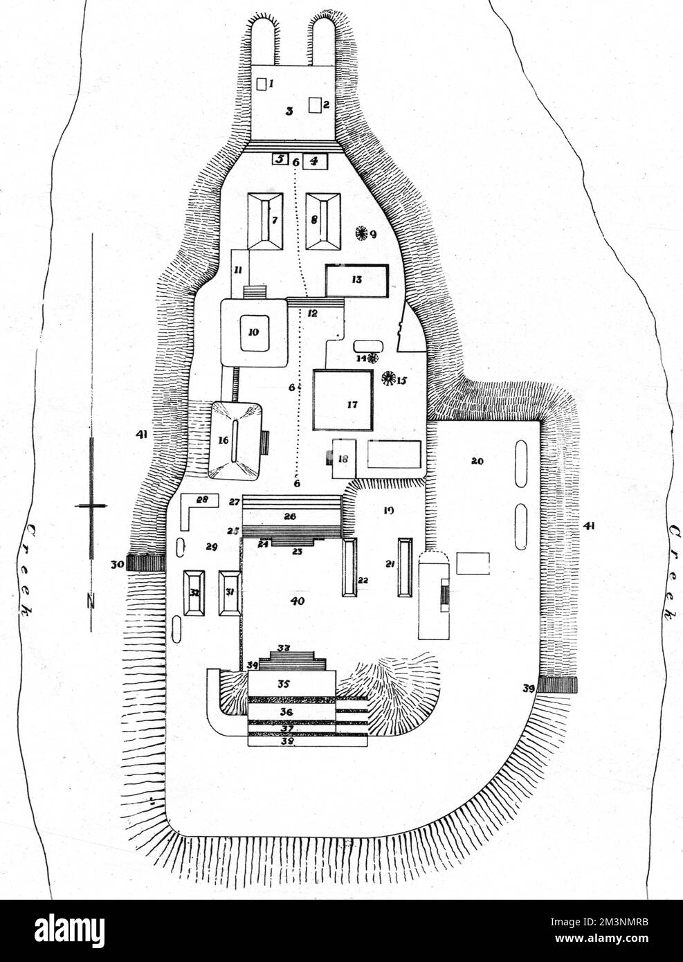 Un plan clé de la citadelle maya de Lubaantun, Honduras britannique (aujourd'hui Belize). Voir la figure 10505222 pour la reconstruction. Date: 1925 Banque D'Images