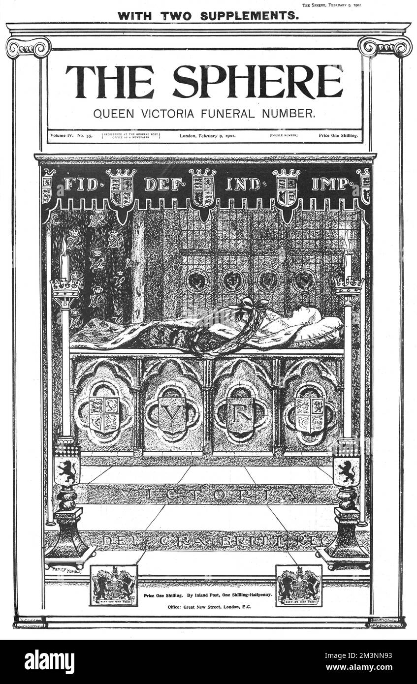 Montrant la première page de la question commémorative de la sphère, consacrée aux funérailles de la reine Victoria. Date: 1901 Banque D'Images