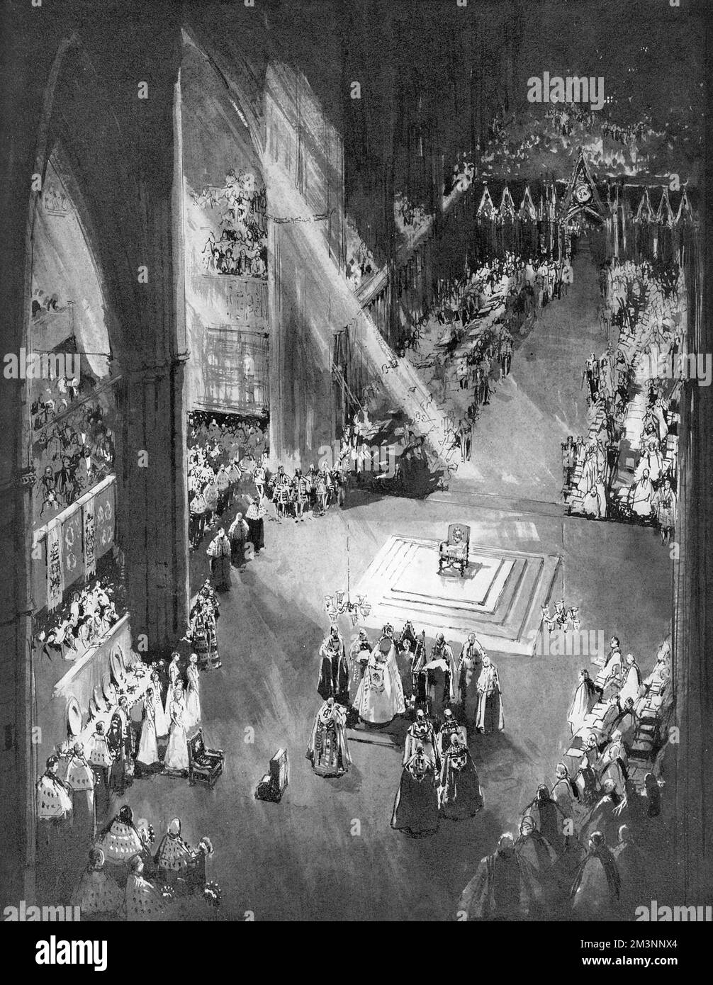 Le moment culminant de la cérémonie du couronnement, comme la reine Elizabeth II est couronnée reine à l'abbaye de Westminster par l'archevêque de Canterbury. Date: 1953 Banque D'Images