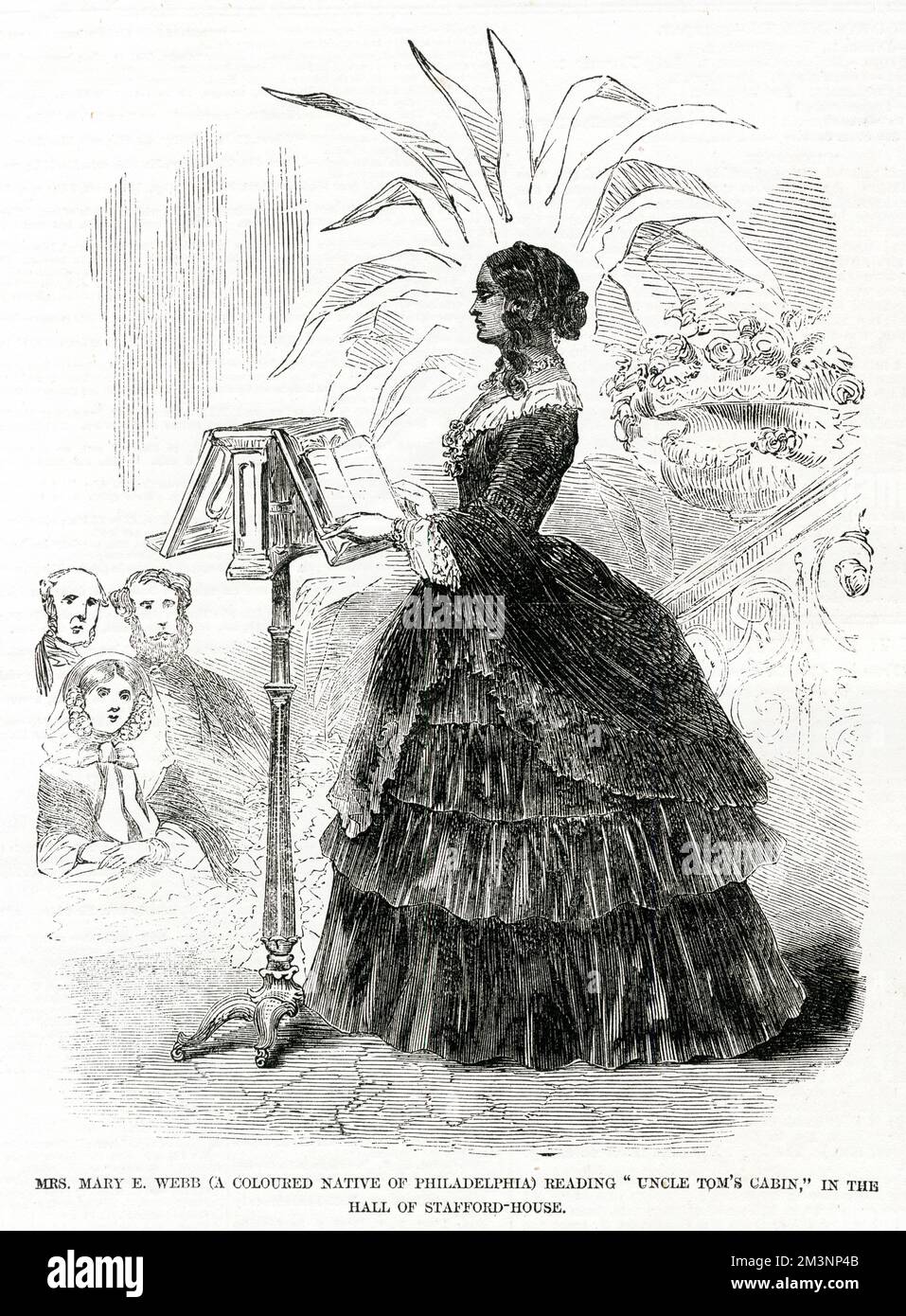 Mme Mary E Webb (originaire de Philadelphie en couleur), listant "Uncle Tom's Cabin" dans le hall de la Maison Stafford, Londres, domicile des Duchesse de Sutherland. Date: 1856 Banque D'Images