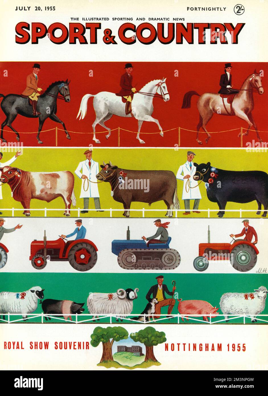 The Illustrated Sporting and Dramatic News, Sport & amp ; Country Royal Show, numéro souvenir de Nottingham 1955, avec des illustrations colorées de dressage, des animaux de ferme et des tracteurs. Date: 1955 Banque D'Images
