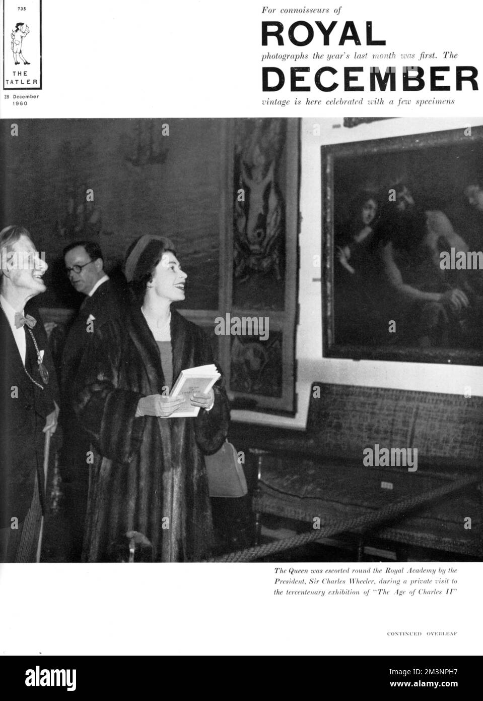 La reine Elizabeth II est escortée à l'Académie royale par le Président, Sir Charles Wheeler, lors d'une visite privée à l'exposition du centenaire de l'âge de Charles II Date: 1961 Banque D'Images