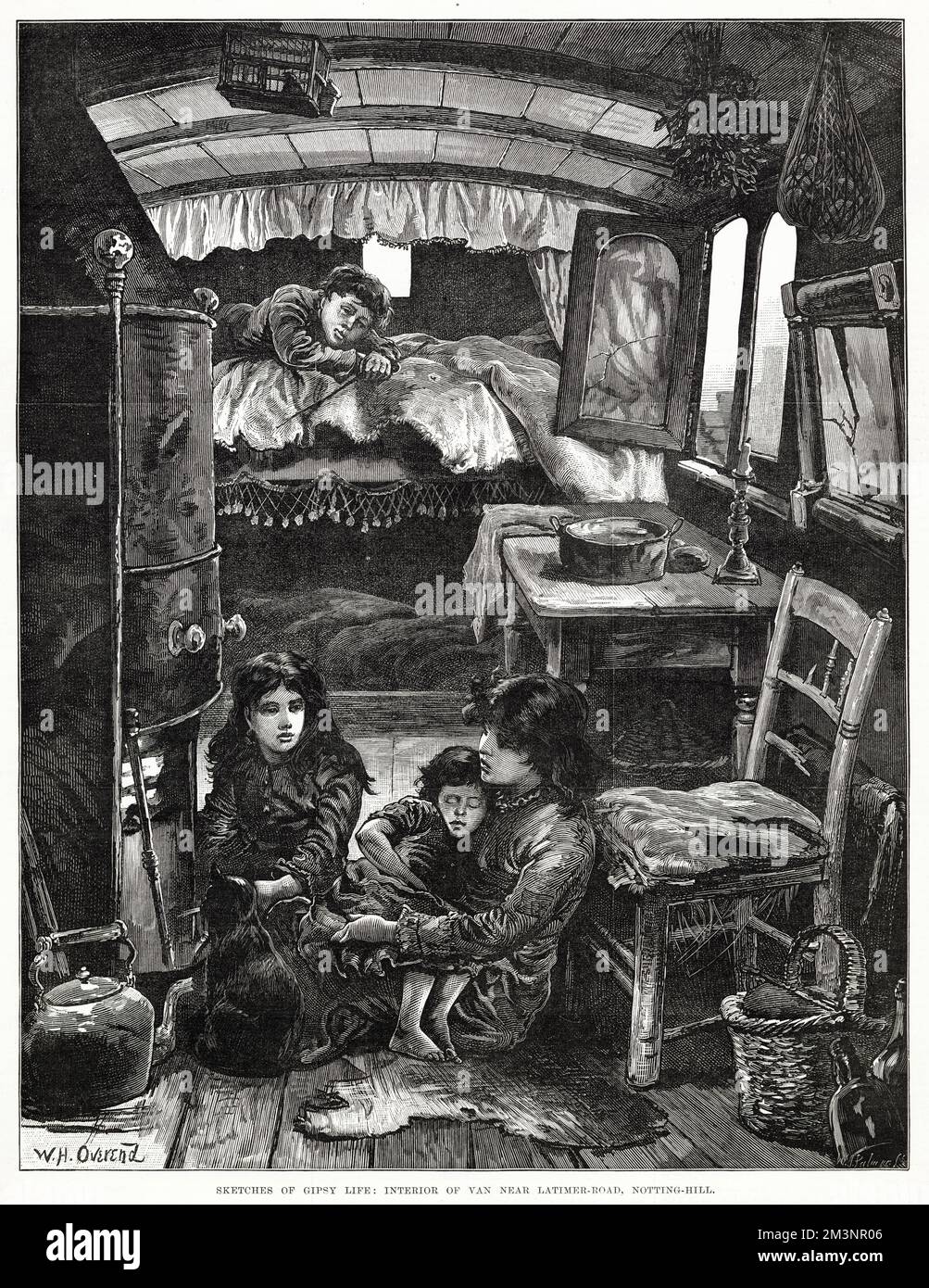 Conditions de vie à l'intérieur d'une caravane tzigane, près de Latimer Road. Date: 1879 Banque D'Images
