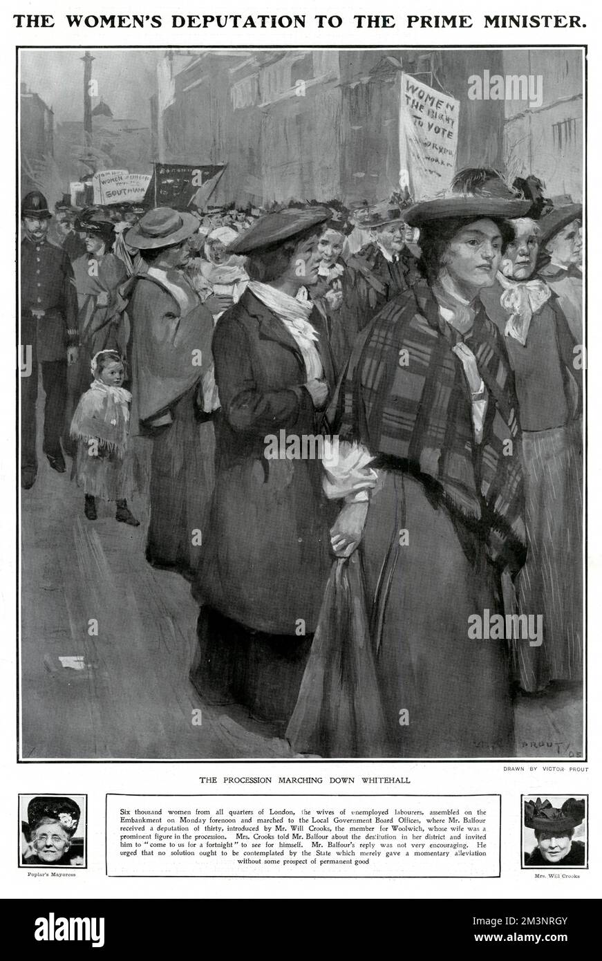 Six milliers de femmes défilent à Londres, au premier ministre Balfour, au sujet des droits de vote des femmes. Date : novembre 1905 Banque D'Images