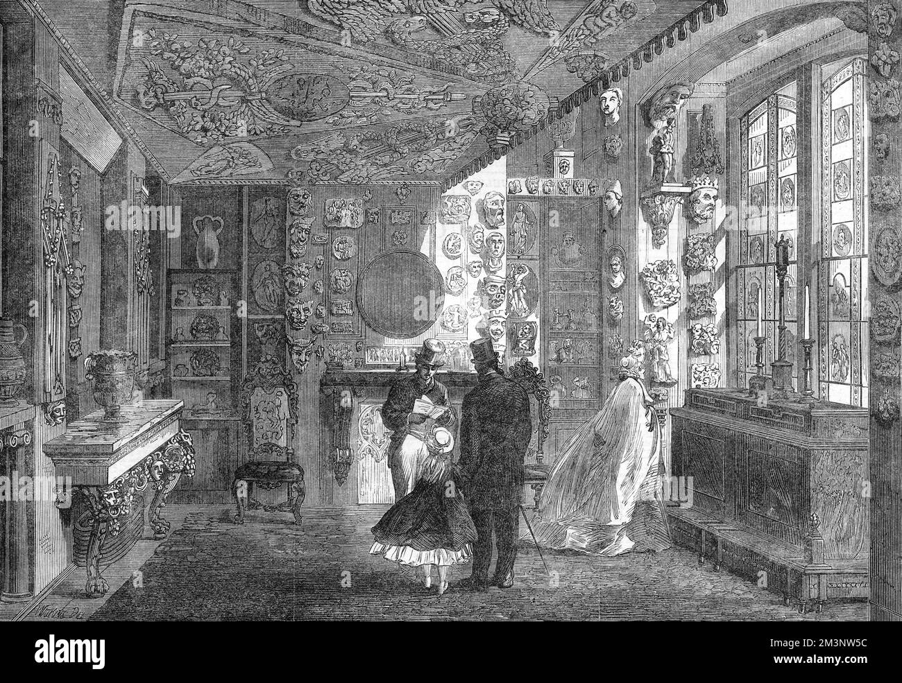 Musée Sir John Soanes à Lincoln Inn Fields, 1864. Les visiteurs victoriens admirent le salon des Monks. Date: 1864 Banque D'Images