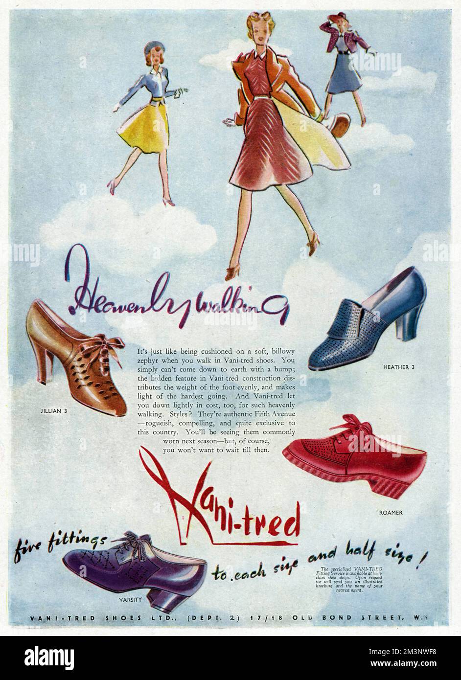 La marche céleste ». Publicité pour les chaussures Vani-tred, doux, billowy  zephyr quand vous marchez, vous ne pouvez tout simplement pas descendre à  la terre avec une bosse; la caractéristique cachée