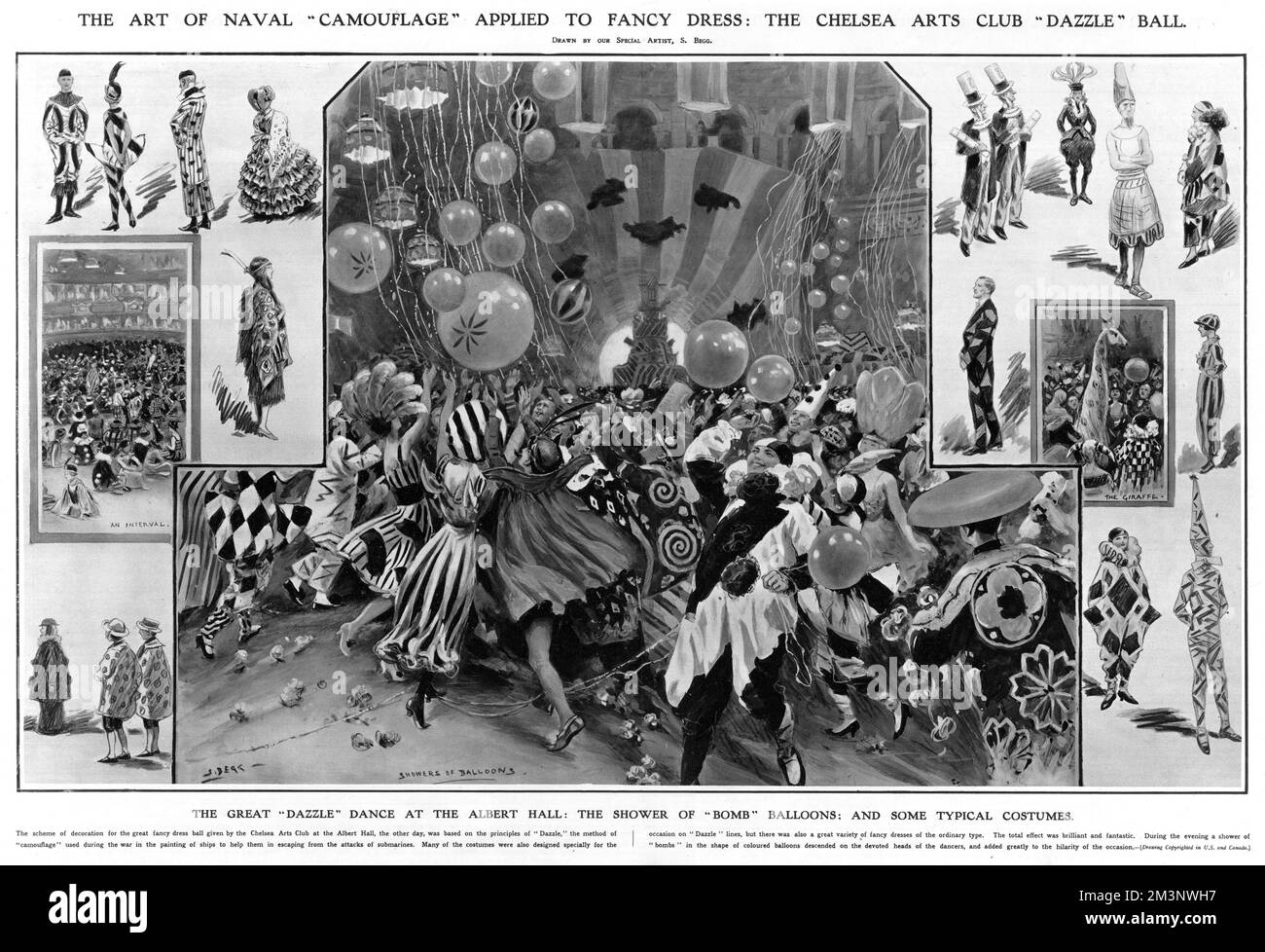 Une balle flamboyante offerte par le Chelsea Arts Club à l'Albert Hall. Il était basé sur les principes de 'Dazzle', la méthode de camouflage utilisée pendant la guerre dans la peinture des navires pour les aider à s'échapper des attaques de sous-marins. Date: 1919 Banque D'Images