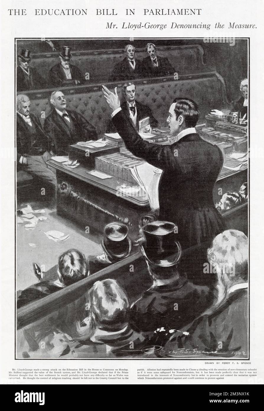David Lloyd-George dénonçant les mesures visant à faire le contrôle de l'enseignement religieux à la paroisse et non au conseil de comté. Banque D'Images
