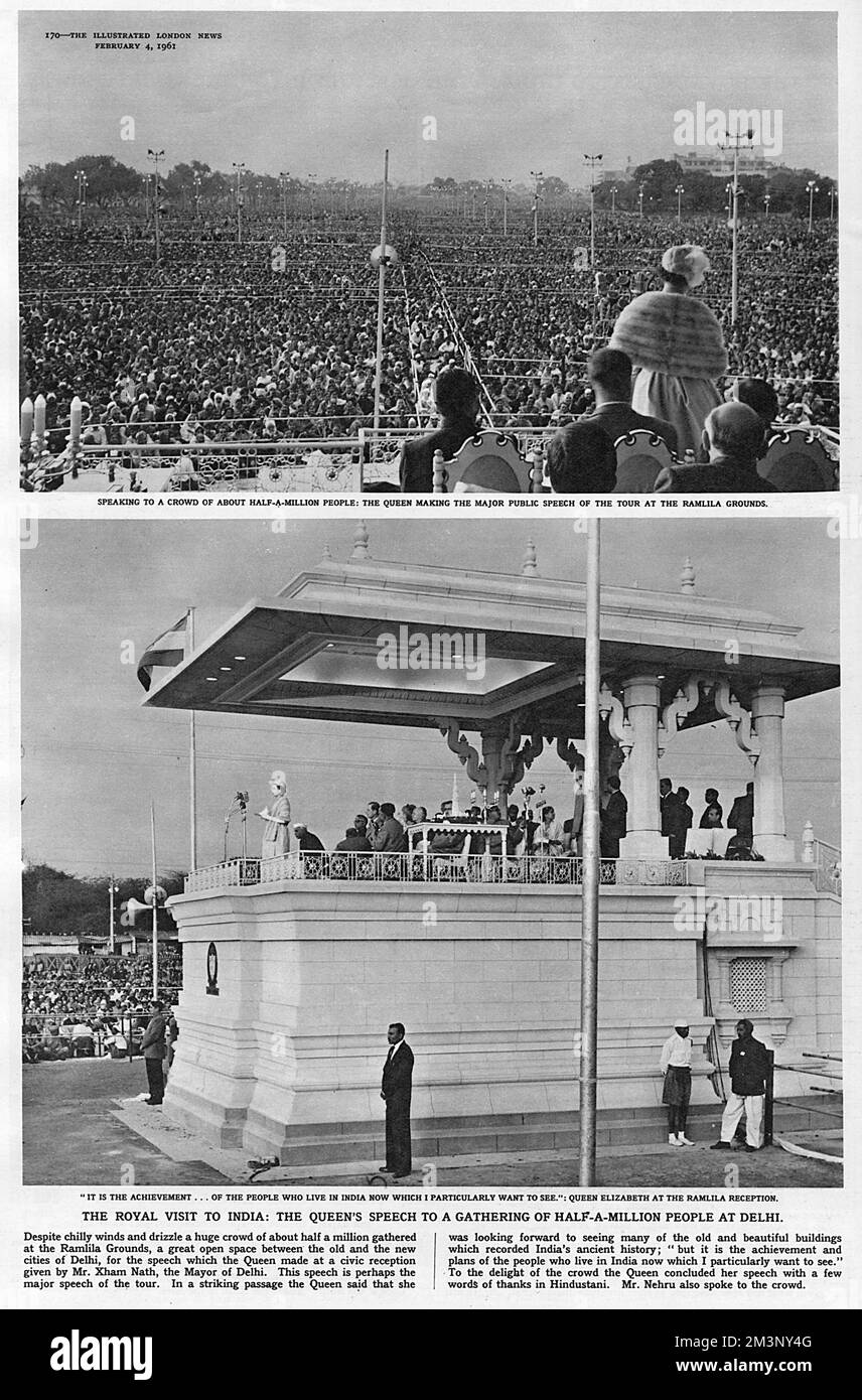 Le discours de la Reine à un rassemblement d'un demi-million de personnes à delhi, lors de sa visite royale en Inde en 1961. Date: 1961 Banque D'Images