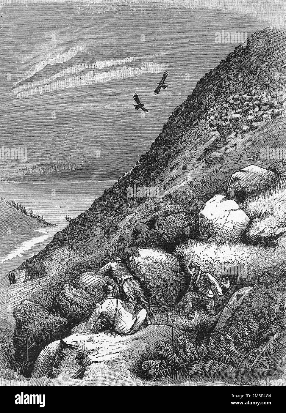 Deerstalking dans la forêt du Mont Noir, Argyllshire: Au-dessus du Loch Ettive - un mauvais manque après une longue tige. Date: 1891 Banque D'Images